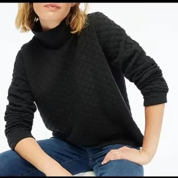 J. Crew Bl249 Black quilted mockneck pullover size medium NWT - Picture 1 of 12